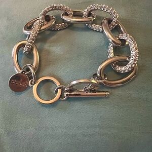 Silvertone chunky Chain Bracelet with Rhinestones by Chicos